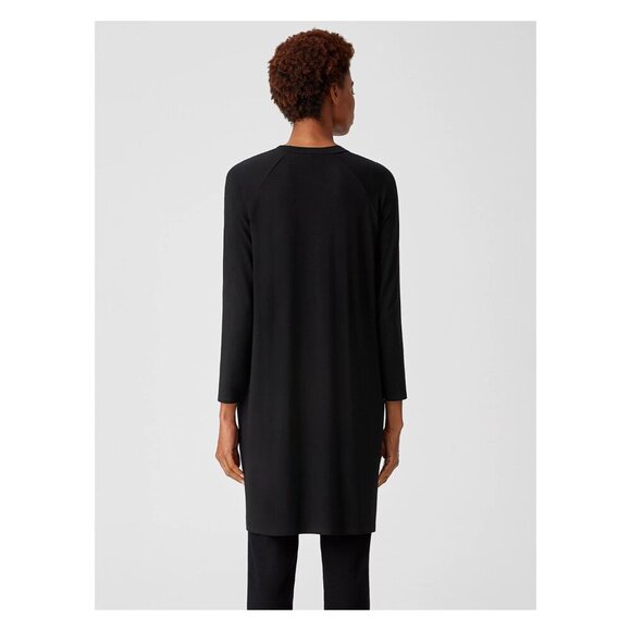 EILEEN FISHER Long Sleeve Viscose Jersey Crew Neck Dress Black - Picture 3 of 7